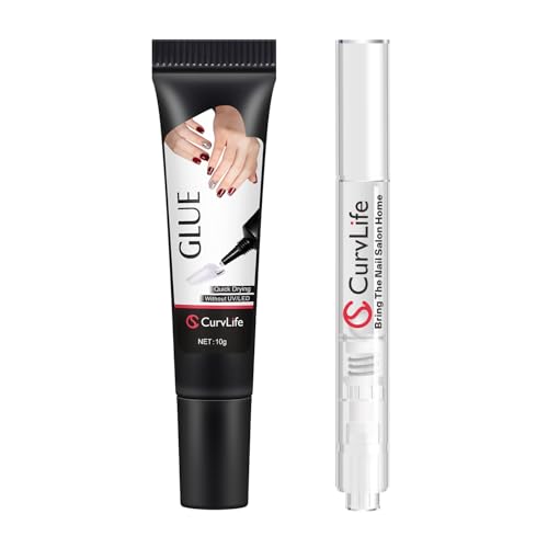 Curvlife 10g Semi Solid Nail Glue Gel With 5ml Remover Pen, No UV Light Needed, for Press On Nails, Click&Remove Pen
