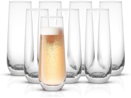 JoyJolt Milo Stemless Champagne Flutes Set of 8 Crystal Glasses. 9.5oz Prosecco Wine Flute, Mimosa Glasses, Cocktail Glass Set, Water Highball Glass, Bar Glassware