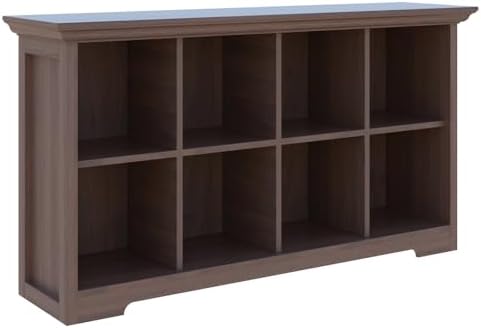 Cube Shelf Bookcase with Base - Wooden 2 Tiers Floor Standing Low Storage Cabinet for Home and Office, 8-Cube Lattice Bookshelf, Walnut
