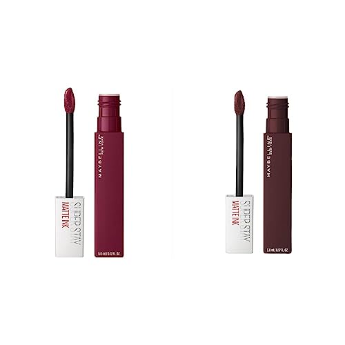 MAYBELLINE Super Stay Matte Ink Liquid Lipstick Makeup Long Lasting High Impact Color Up to 16H Wear Composer Cherry Brown & Founder Cranberry Red 1 Count Each