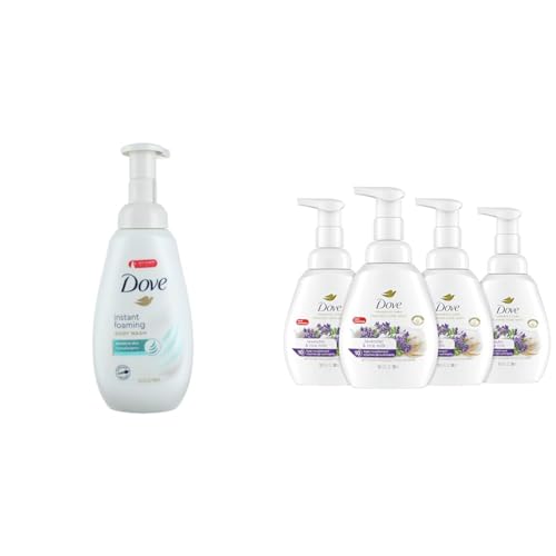 Dove Instant Foaming Body Wash for Softer and Smoother Skin Sensitive Skin Effectively Washes Away & Foaming Hand Wash Lavender & Rice Milk Pack of 4 Protects Skin from Dryness, More Moisturizers