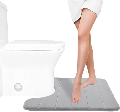 Yimobra Memory Foam Toilet Bath Mat U-Shaped, Commode Contour Rug, Soft and Comfortable, Super Water Absorption, Non-Slip, Thick, Machine Wash and Easier to Dry for Bathroom, 24 X 20 Inches, Grey