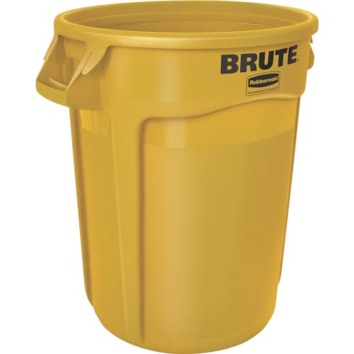 Rubbermaid Commercial Products BRUTE 32G Yellow Vented Trash Container, for Landscapers/Construction Sites/Restaurants/Back of House/Offices/Warehouses/Commercial Environments