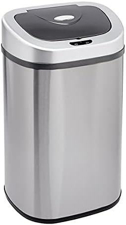 Amazon Basics Automatic Trash Can with Lid, Hands-Free, Stainless Steel, D-Shaped 80 l, 2 Bins