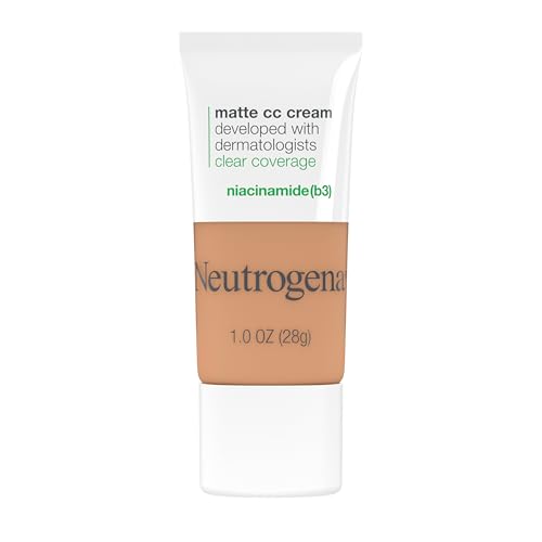 Neutrogena Clear Coverage Flawless Matte CC Cream, Full-Coverage Color Correcting Cream Face Makeup with Niacinamide (b3), Hypoallergenic, Oil Free & Fragrance Free, Wheat, 1 oz