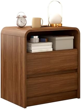 Modern Nightstand, 23.6-Inch Wide with Charging Station & Curved Anti-Collision Design, Mid-Century Storage Cabinet, Pre-Embedded Slots, Sturdy & Reusable, Ideal for Dorm, Sofa, or Office (1)