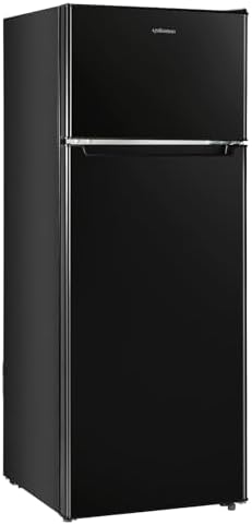 Upstreman 7.7 Cu.Ft. Refrigerator with Freezer, Double Door Fridge, Adjustable Thermostat, Large Capacity, Reversible Door Swing, Refrigerator for Apartment, Office, Dorm, BlackοΌBD75οΌ