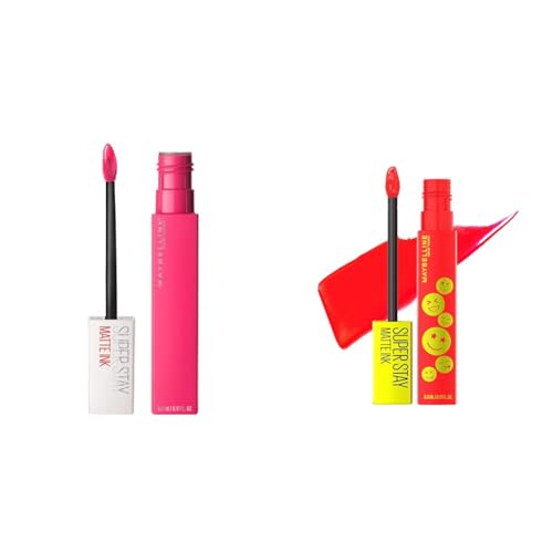 MAYBELLINE Super Stay Matte Ink Liquid Lipstick Makeup Long Lasting High Impact Color Collection with Vivid Pink and Bright Red Shades, 2 Count