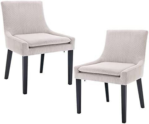 COLAMY Modern Dining Chairs Set of 2, Upholstered Corduroy Accent Side Leisure Chairs with Mid Back and Wood Legs for Living Room/Dining Room-Beige