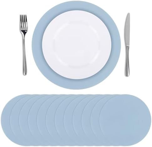 SHACOS 100 PCS Round Paper Placemats 13 inch Disposable Paper Place Mats for Dinner Wedding Birthday Party Festival Table Decoration Indoor Outdoor, Dusty Blue