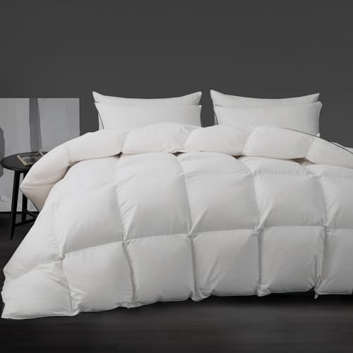 Luxury White Down Fiber Comforter Queen Size - Down Fiber Duvet Core for All Seasons - Duvet Insert Queen Hotel Collection - Soft and Medium Warmth Comforters,Queen (90 X 90”)