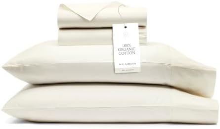 BOLL & BRANCH Signature Hemmed Sheet Set - King, Cream - Luxury 100% Organic Cotton - Includes 1 Flat, 1 Fitted, 2 Pillowcases - Buttery Soft