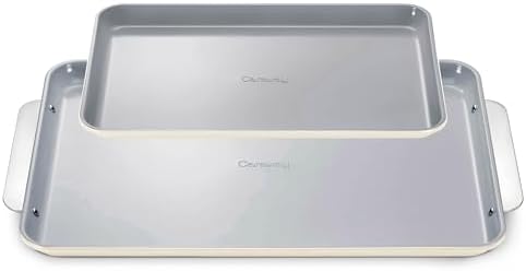 Caraway Non-Stick Ceramic Baking Sheet Duo - Naturally Slick Ceramic Coating - Non-Toxic, PTFE & PFOA Free - 18 x 13" Large & 15 x 10" Medium - Cream