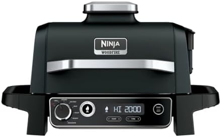Ninja OG705CO 7-in-1 Outdoor Electric Grill & Smoker - Grill, BBQ, Air Fry, Roast & Dehydrate - Uses Woodfire Pellets - Portable & Weather Resistant, Black
