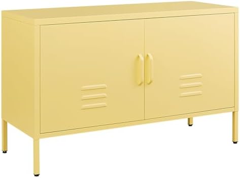 Storage Cabinet,Metal Cabinet with Doors,Morden TV Stands for Bedroom,Accent Cabinets for Bedroom,Entryway,Yellow