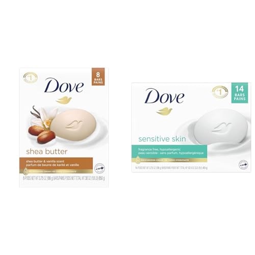 Dove Beauty Bar Skin Cleanser for Gentle Soft Skin Care Shea Butter More Moisturizing & Beauty Bar More Moisturizing Than Bar Soap for Softer Skin, Fragrance-Free
