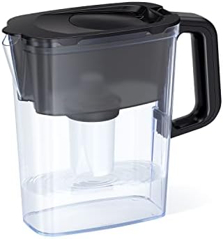 AQUAPHOR Compact 5-Cup Water Filter Pitcher - Black with 1 x B15 Filter - Fits in The Fridge Door - Reduces Limescale and Chlorine - Ideal for Five Cups