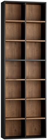 FOTOSOK 71'' Tall Bookshelf, Double Wide Media Tower Rack CD DVD Rack Display Cabinet with Adjustable Shelves, Tall Narrow Bookcase Bookshelf for Home Office, Black/Brown