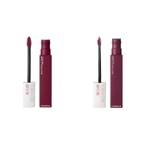 MAYBELLINE Super Stay Matte Ink Liquid Lipstick Makeup Long Lasting High Impact Color Up to 16H Wear Founder Cranberry Red and Believer Deep Plum