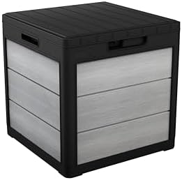Keter Denali 30 Gallon Resin Outdoor Storage Box and Patio Furniture Side Table for Pool and Garden Accessories, Grey & Black