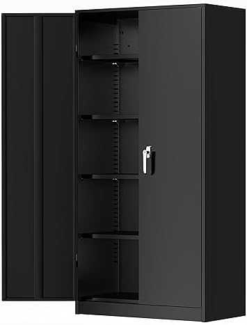 Greenvelly Metal Storage Cabinets 72” Black Garage Steel Storage Cabinet with Doors and Shelves, Metal Tool Cabinet, Steel File Cabinet for Home Office, Basement, Warehouse, Classroom(Anti Tipping)