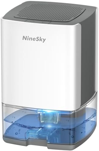 NineSky Dehumidifier for Home, 35oz Water Tank,(300 sq.ft) Dehumidifiers for Bedroom, Bathroom, Basement with 7 Colorful Lights, Auto Shut Off(C1 White/Gray)