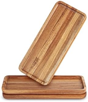 Acacia Wood Serving Trays, Set of 3 Wooden Serving Platters for Home Decor, Food, Cheese, Fruit, Vegetables, Charcuterie, Appetizer Serving Tray(11.8 x 5.1 x 0.78 inches)