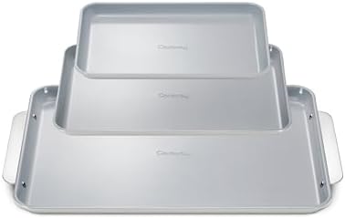Caraway Non-Stick Ceramic Baking Sheet Trio - Naturally Slick Ceramic Coating - Non-Toxic, PTFE & PFOA Free - 18 x 13" Large, 15 x 10" Medium, & 9" x 13" Small - Gray