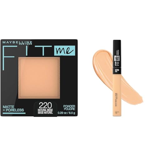 Maybelline Fit Me Matte + Poreless Face Powder & Liquid Concealer Makeup Bundle, 1 Count Each