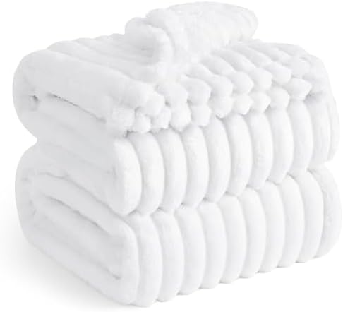Bedsure Queen Blanket for Couch - GentleSoft Cozy Soft Blankets for Women, Cute Small Fleece Throws for Girls, White, 90x90 Inches