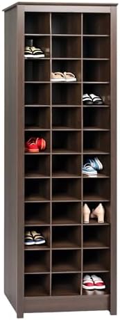 Prepac Elegant Brown Shoe Storage Cabinet, Space-Saving Solution with Cubbies for 36 Pairs, 13"D x 23.5" W x 72.5" H