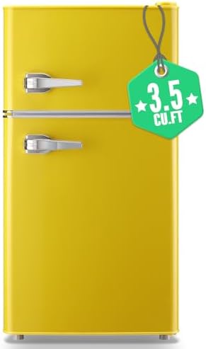 WANAI Compact Refrigerator 3.2 Cu.Ft Retro Dual Door Mini Fridge with Freezer Adjustable Remove Glass Shelves Small Refrigerator Suitable for Dorm Garage and Office