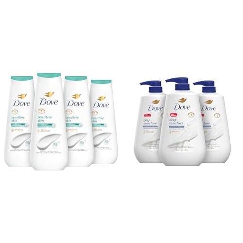 Dove Body Wash Sensitive Skin 4 Count Hypoallergenic, Paraben-Free, Sulfate-Free, Cruelty-Free & Body Wash with Pump Deep Moisture For Dry Skin Moisturizing Skin Cleanser