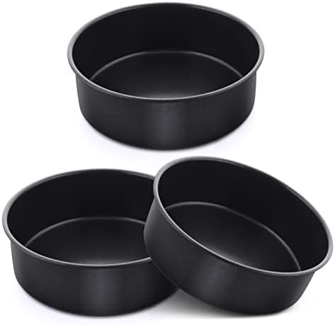 E-far 6 Inch Cake Pan Set of 3, Nonstick Stainless Steel Small Round Cake Pans Tin for Baking Layer Cakes, Stainless Steel Core & Non-toxic Coating, Straight Side & 2 Inch Deep