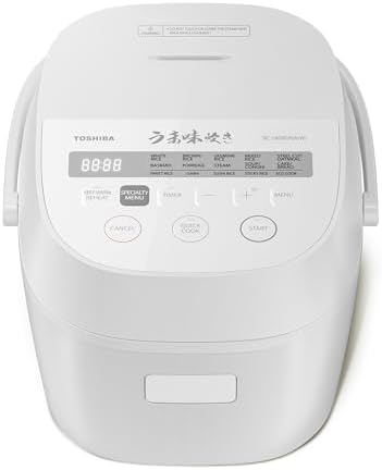 TOSHIBA Umami Smart Rice Cooker 10-Cup Uncooked, Fuzzy Logic, 15-in-1 Functions, Digital Display, Delay Timer, Keep Warm, Nonstick Inner Pot, White