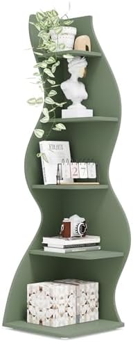 Tribesigns Corner Shelf, Modern 5-Tier Wall Corner Bookshelf, Stylish Corner Small Bookcase Storage Rack Plant Stand with Unique Shape for Living Room, Home Office (Sage Green, 1PC)