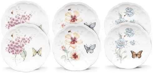 Lenox 817046 Butterfly Meadow 6-Piece Tidbit Plate Set, White, 3.05 LB