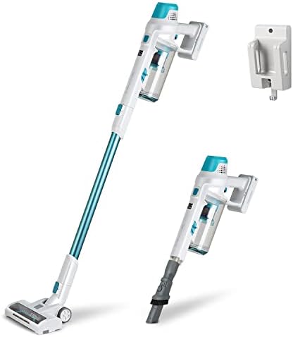 Kenmore DS4065 Cordless Stick Vacuum 1L Capacity Lightweight Cleaner 2-Speed Power Suction LED Headlight 2-in-1 Handheld for Hardwood Floor, Carpet & Dog Hair, Blue, DS4065