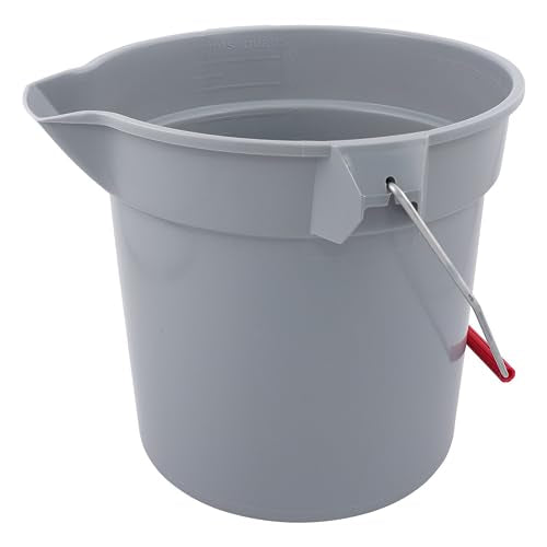 Rubbermaid Commercial Products Brute Heavy-Duty Round Bucket, 10-Quart/2.5 Gallon, Gray, Corrosive-Resistant Pail with Handle for Professional/Janitorial Cleaning and Material Transport, Pack of 12