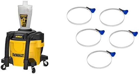 DEWALT Dust Separator, Yellow & POWERTEC 70127 2-1/2 Inch Key Hose Clamp | Stainless Steel 2.5" Thumb Screw Dust Collector Hose Clamps – 5 Pack, 2-1/2-Inch