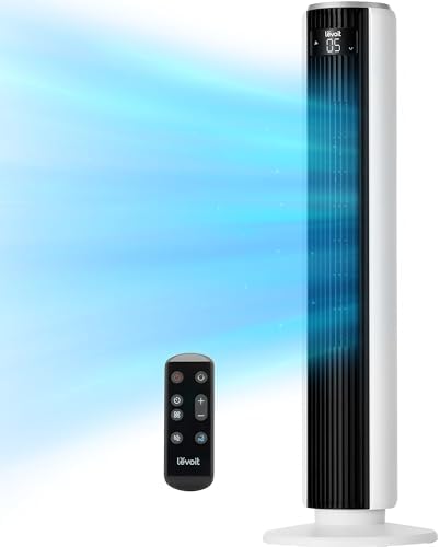 LEVOIT Tower Fan for Bedroom, Standing Fan with 28dB Quiet for Sleep, Remoter, 12H Timer, 25ft/s Velocity, 5 Speeds, 4 Modes, 90° Oscillation for Home, Office, Indoor, Bladeless 36 inch, White
