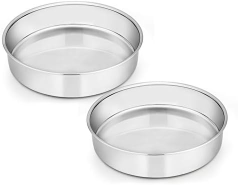 E-far 8 Inch Cake Pan Set of 2, Stainless Steel Round Layer Cake Baking Pans, Non-Toxic & Healthy, Mirror Finish & Dishwasher Safe