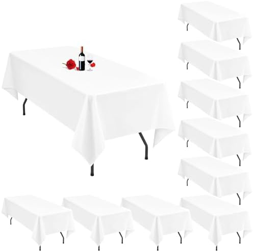 10 Pack White Tablecloth 60x126 Inch White Table Clothes for 8 Foot Rectangle Tables Stain and Wrinkle Resistant Washable Polyester Fabric White Table Cloth for Parties Wedding Banquet Dining