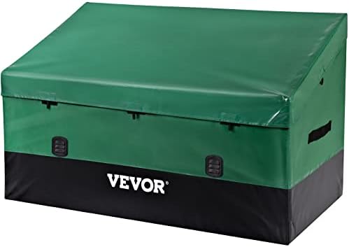 VEVOR Outdoor Storage Box, 230 Gallon Waterproof PE Tarpaulin Deck Box w/Galvanized Frame, All-Weather Protection & Portable, for Camping, Garden, Poolside, and Yard, Black & Green