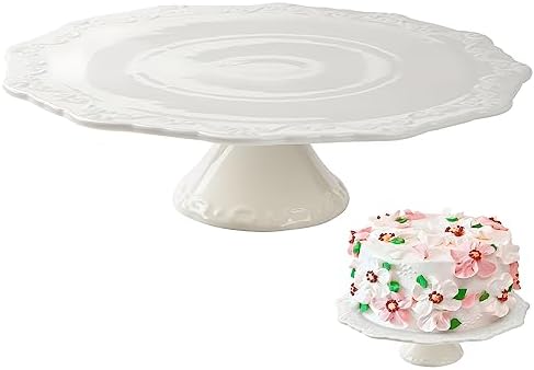 10 Inch Round White Ceramic Cake Stand, Decorative Cupcake Stand, Dessert Display Plates for Snacks and Cookies, Baby Shower, Birthday, Wedding Party Decor (Fit for 10 inch Cake)