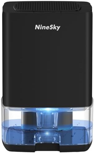 NineSky Dehumidifier for Home, 35oz Water Tank (300 sq.ft), Small Dehumidifiers for Bathroom, Bedroom, Basement with 7 Colorful Lights, Auto Shut Off, Black