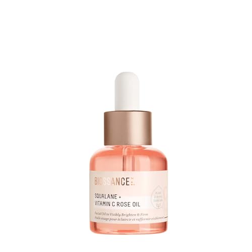 BIOSSANCE Squalane + Vitamin C Rose Advanced Facial Oil - Brightening, Firming, and Hydrating Serum for All Skin Types - Chios Crystal Oil, Damascus Rose Extract & Squalane for Radiance