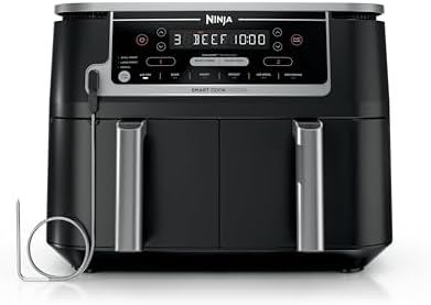 Ninja Foodi 10QT 6-in-1 DualZone Smart XL Air Fryer, 2 Independent 5QT Baskets, Smart Cook Thermometer, Match Cook, Smart Finish, Air Fry, Roast, Bake, Dehydrate, Reheat, Grey, DZ550