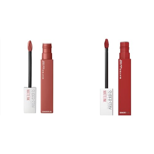 MAYBELLINE Super Stay Matte Ink Liquid Lipstick Makeup Long Lasting High Impact Color Up to 16H Wear Self-Starter Light Red and Hustler Red Brown