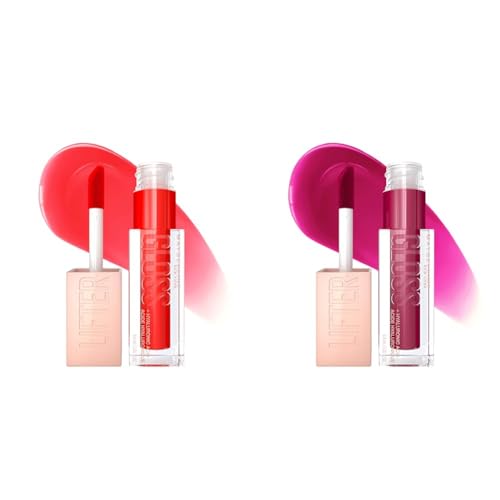 MAYBELLINE New York Lifter Gloss Hydrating Lip Gloss with Hyaluronic Acid, Sweetheart & Taffy Shades, Sheer Red & Berry, 1 Count Each